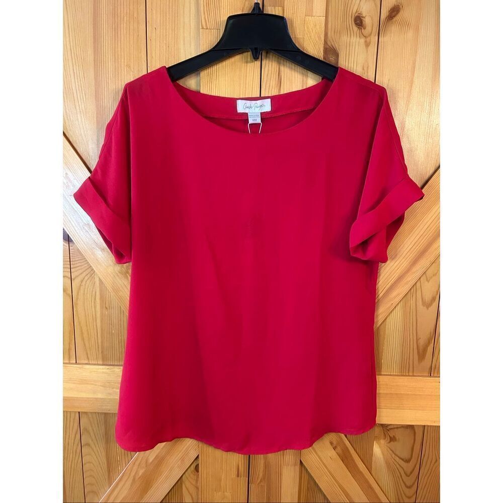 Charlie Paige Women’s Cap Sleeve Blouse Red Semi Sheer NWT Size Medium (5449)